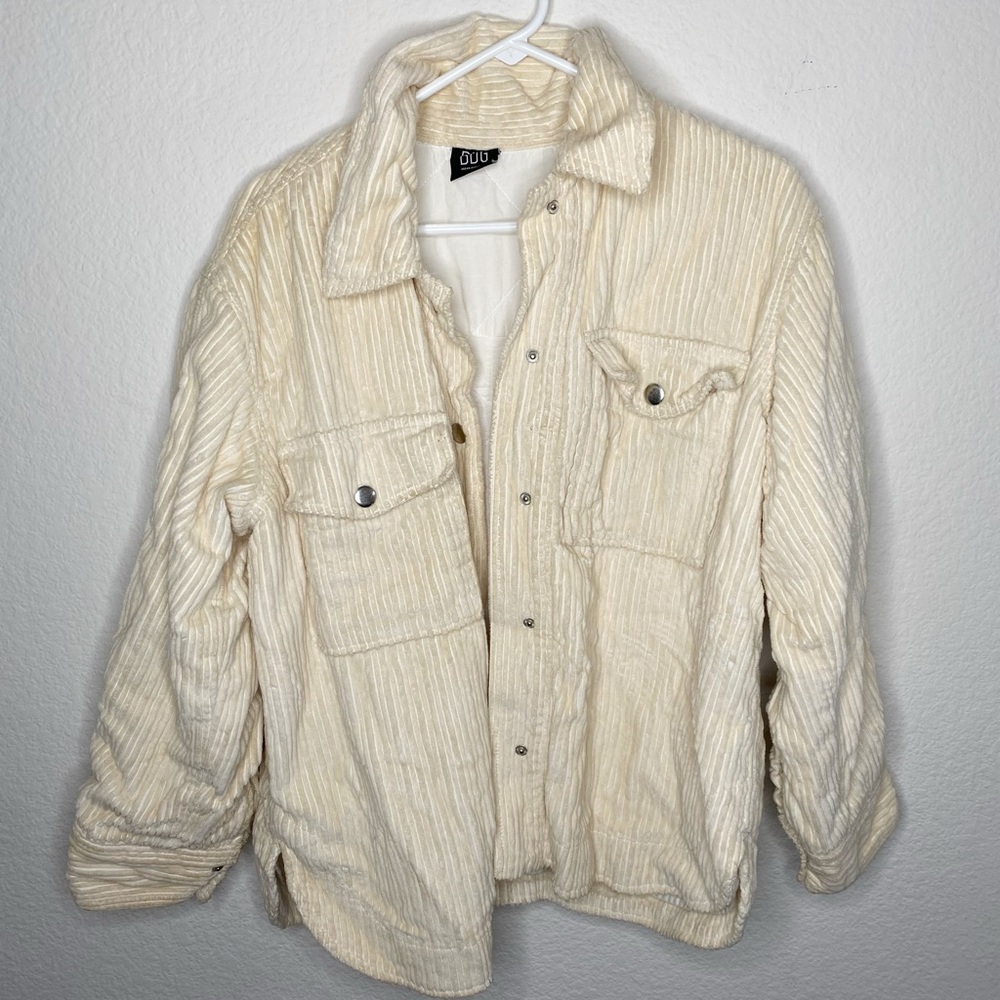Urban Daizy - TWO TONE CORDUROY PLAID DROP SHOULDER CROP JACKET main image 1
